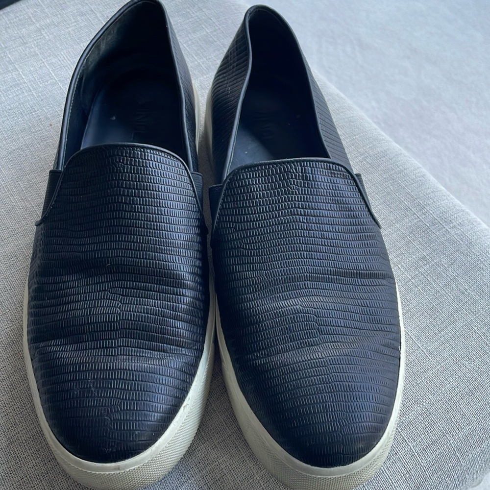 VINCE BLACK leather embossed slip on sneakers size 10